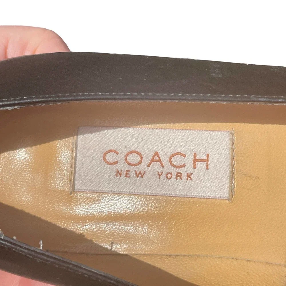Coach New York Black Leather Round Toe Block Heels  - Size 8